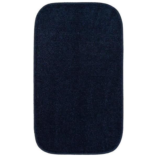 Sedona 21 in. x 34 in. Navy Blue Solid Color Plush Polypropylene Rectangle Bath Rug