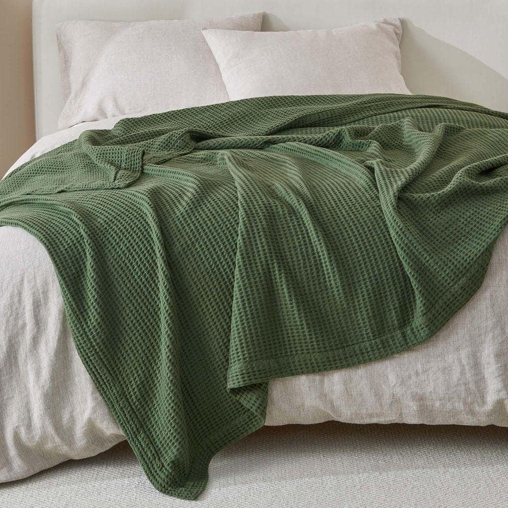 FRESHFOLDS Forest Green 100% Cotton Green Waffle Weave King