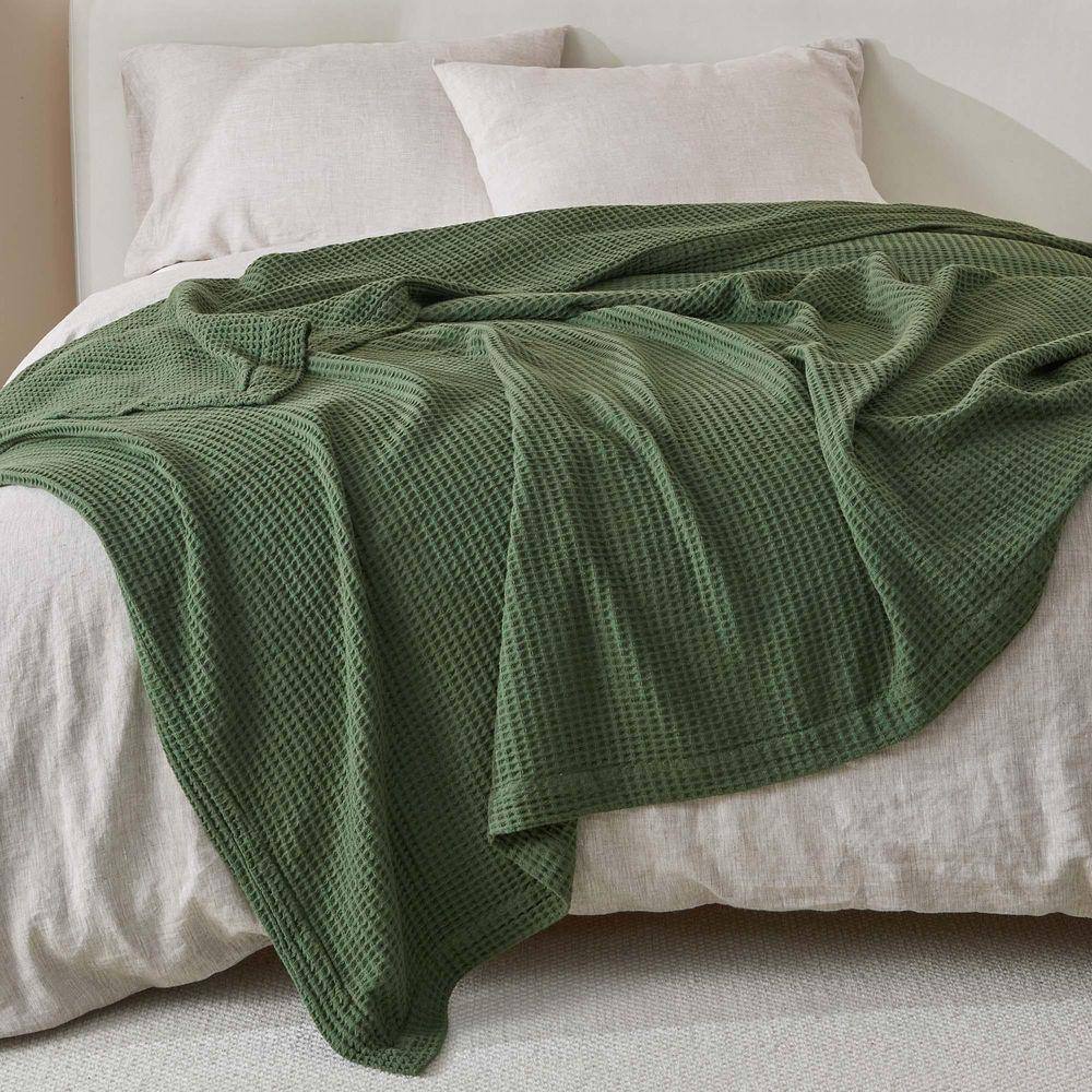 FRESHFOLDS Forest Green 100% Cotton Green Waffle Weave Twin