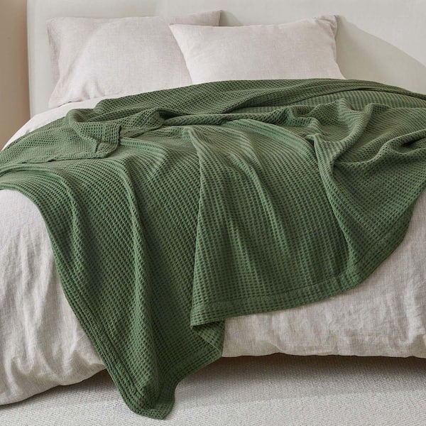 Forest Green 100% Cotton Green Waffle Weave Twin Blanket