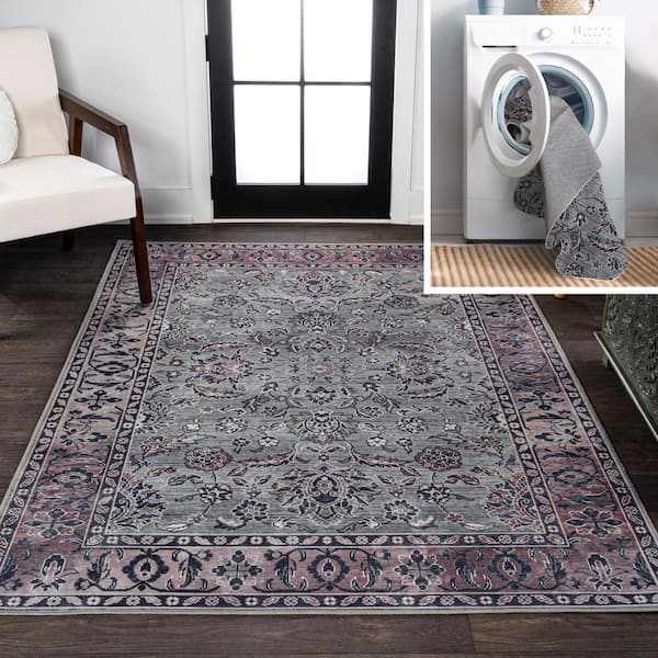 JONATHAN Y Victoria Ornate Persian All-Over Machine-Washable Purple/Gray 3 ft. x 5 ft. Area Rug
