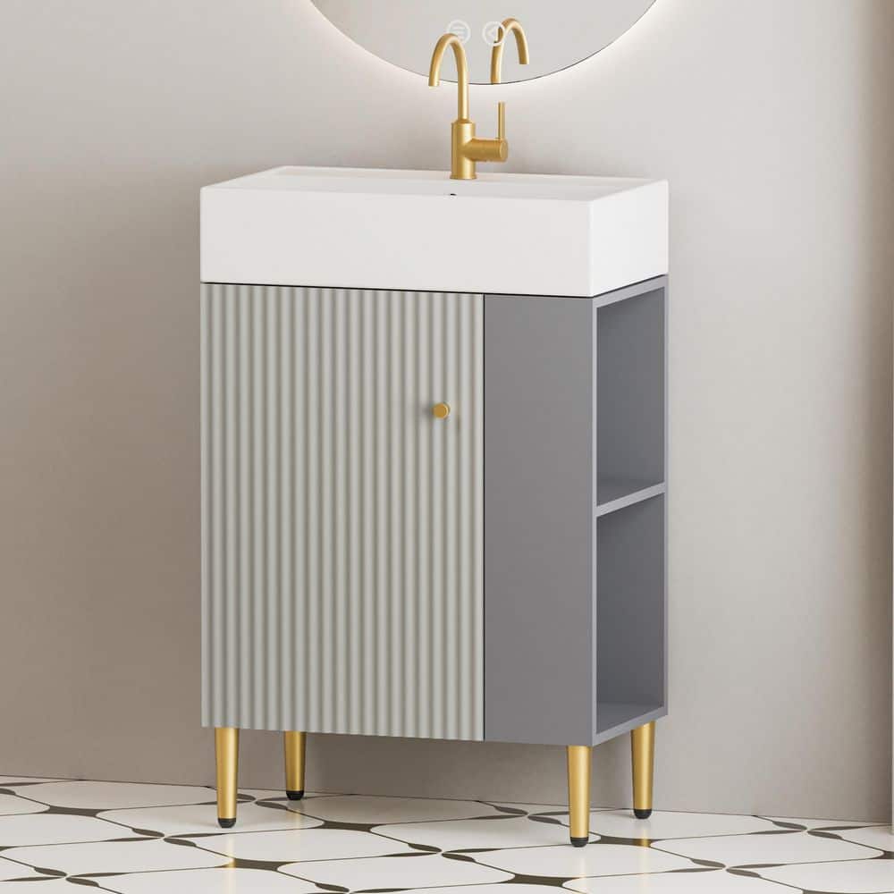 21.60 in. Single Sink Freestanding Light Grey Bath Vanity with White Ceramic Top Assembled price history on PriceWatchPro