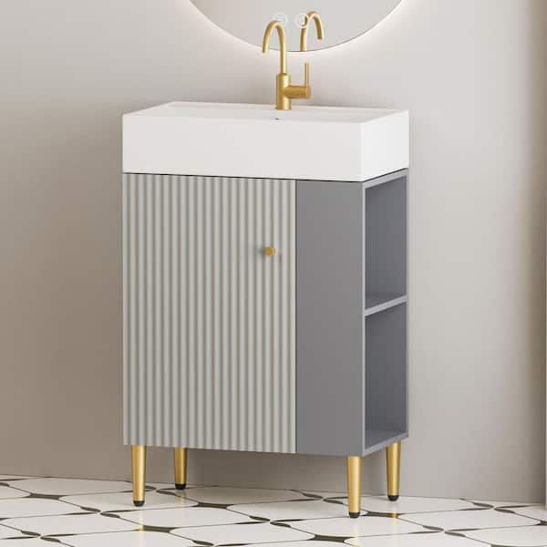 21.60 in. Single Sink Freestanding Light Grey Bath Vanity with White Ceramic Top Assembled