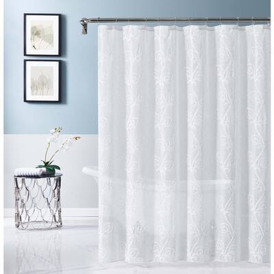 Silver Metallic Accent Stripes 72" W x 78" L Pure White Fabric Shower Curtain 
