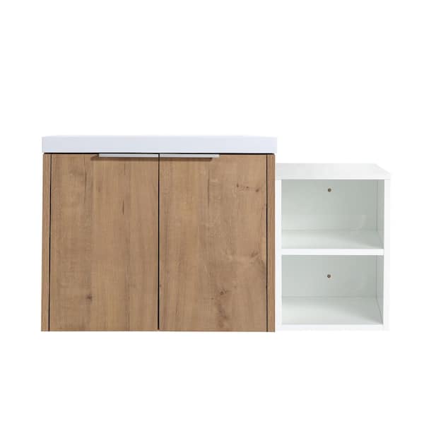 18 in. W x 36 in. D x 19 in. H Bathroom Linen Cabinet with Sink and Small Storage Rack, Imitative Oak