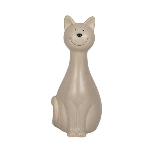 Gray 4 in. x 9 in. Stoneware Skinny Sitting Kitty Figurine