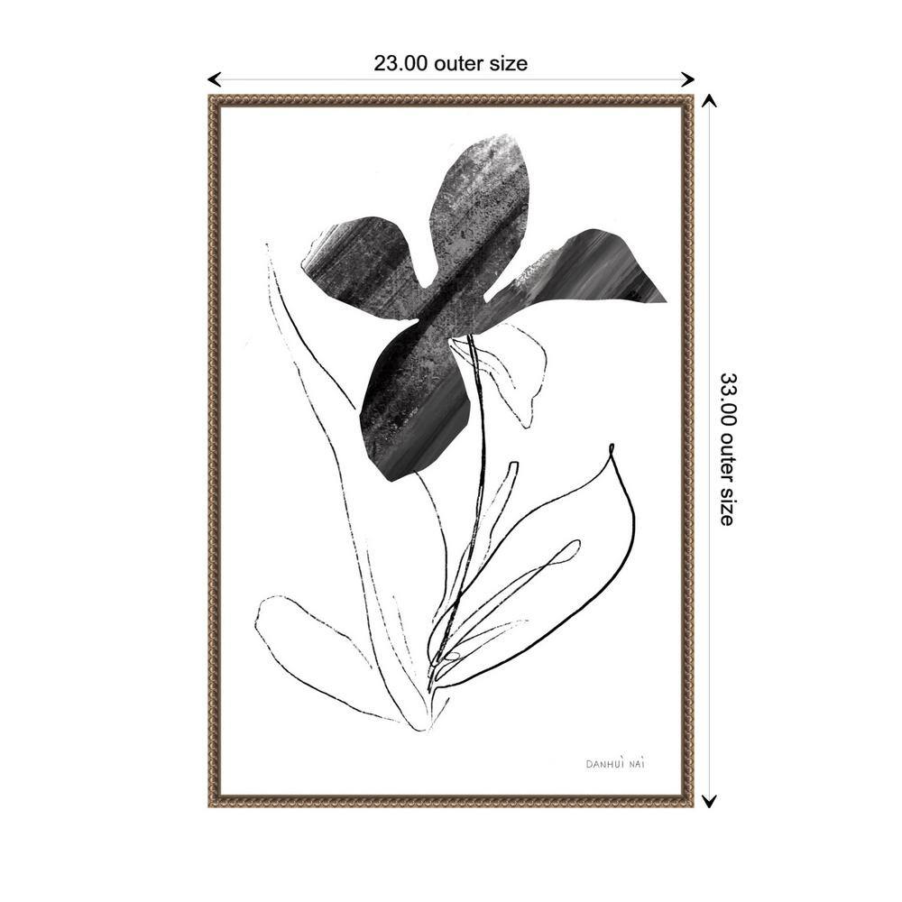 Black and White Abstract Floral Canvas with Bronze Frame