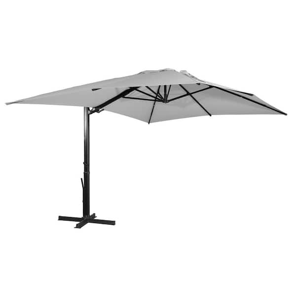Clihome 10 x 13 ft. Cantilever Umbrella Rectangular Crank Market Tilt Patio Umbrella w Bluetooth Light in Gray