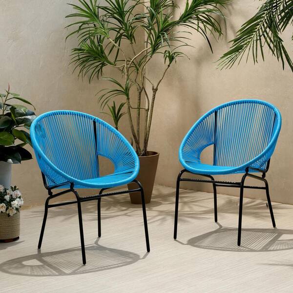 アイアンチェア（BLUE/GREEN） Blue Metal Rattan Outdoor Lounge Chairs, Patio Weave Club Chairs