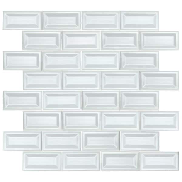 MSI Take Home Tile Sample - Ivora White Glossy Inverted Beveled 4 in. x 4 in. Glossy Ceramic Wall Tile