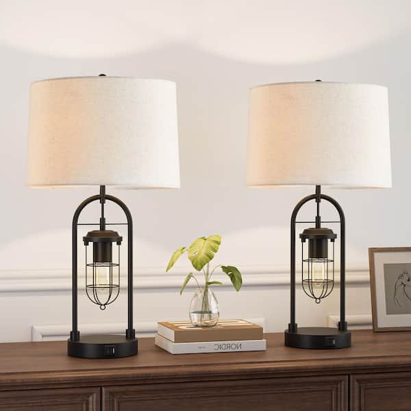 KAWOTI 26 in. Industrial Blackened Bronze Table Lamp with USB Ports