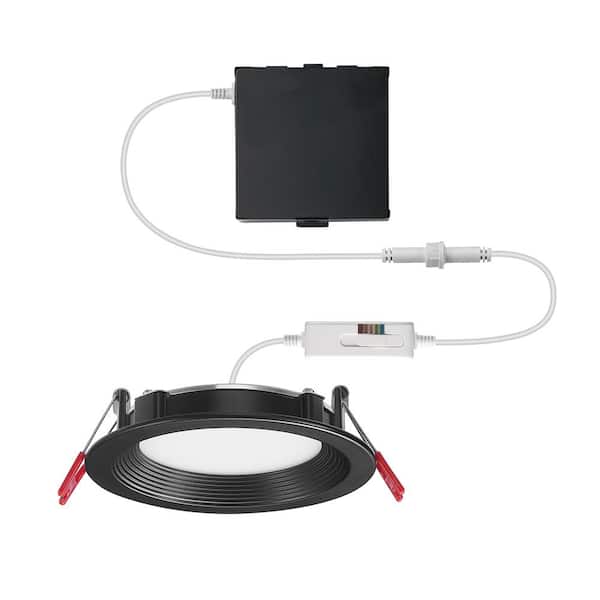 Commercial Electric Ultra Slim Integrated LED 4 in Round Adj Color Temp Canless Recessed Light for Kitchen Bath Living rooms, Matte Black