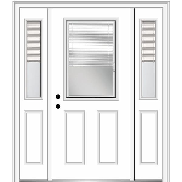 MMI Door 68.5 in. x 81.75 in. Internal Blinds Right-Hand 1/2-Lite Clear Painted Fiberglass Smooth Prehung Front Door w/ Sidelites