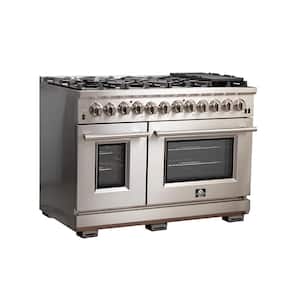 Capriasca 48 in. Freestanding Dual Fuel Range with 8 Burners and 6.58 cu.ft. Electric Double Ovens in Stainless Steel