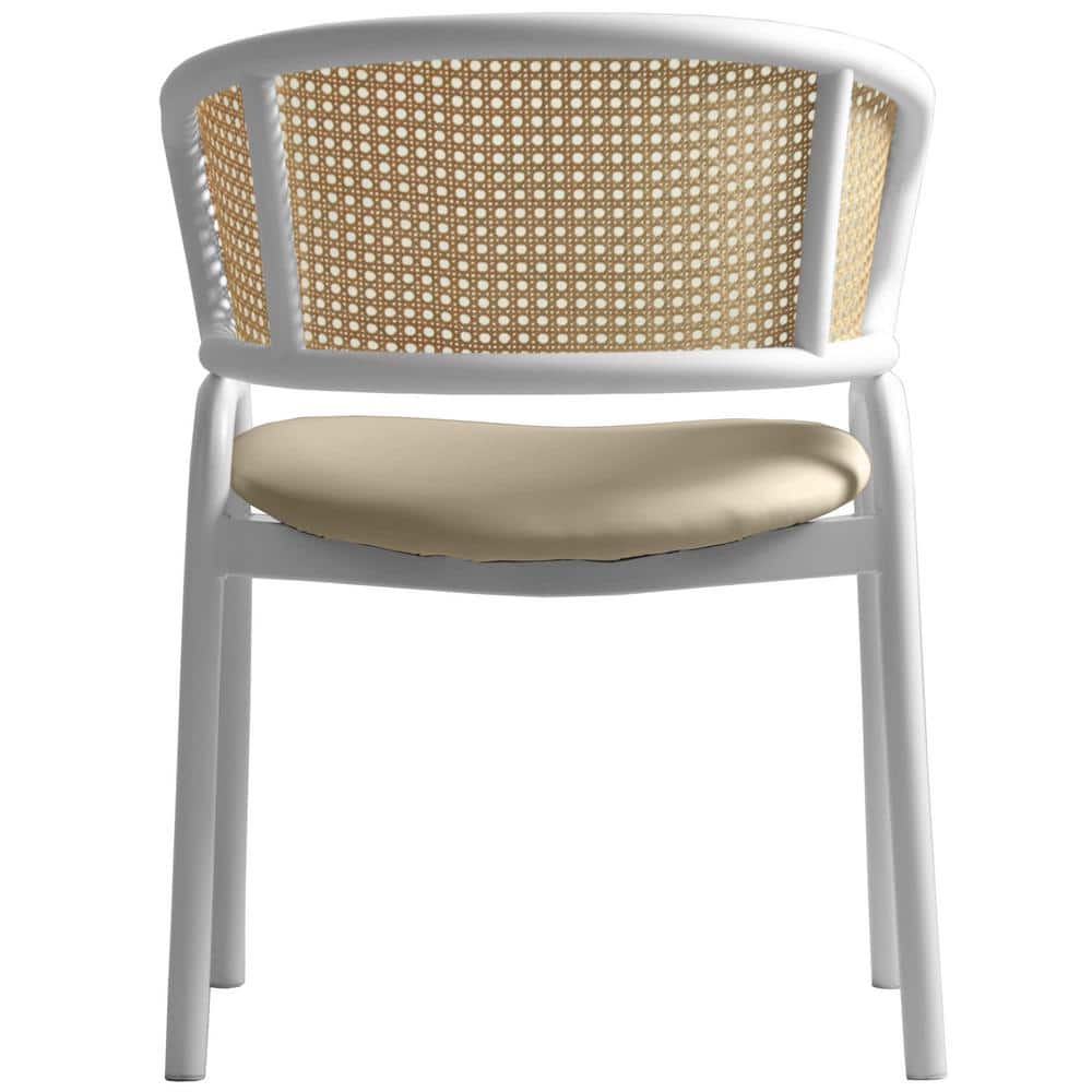 Taupe Leather Upholstered Arm Chair with White Metal Frame