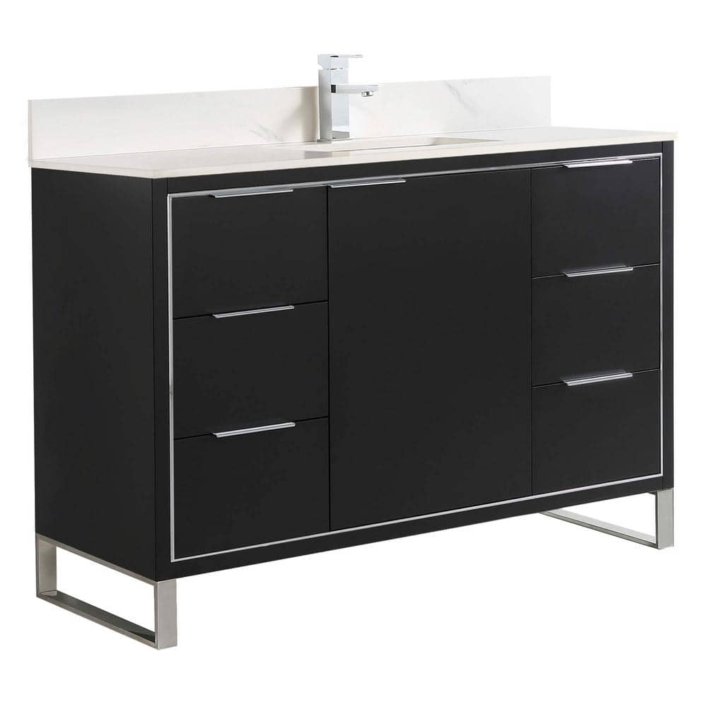 Opulence 48 in. W x 18 in. D x 33.5 in. H Single Sink Bath Vanity in Black Matte with White Carrara Top -  FINE FIXTURES, OL48BL-PCWC