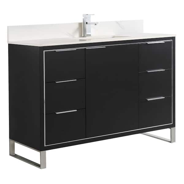 FINE FIXTURES Opulence 48 in. W x 18 in. D x 33.5 in. H Single Sink Bath Vanity in Black Matte with White Carrara Top