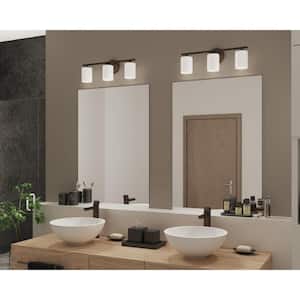 Replay Collection 22 in. 3-Light Antique Bronze Etched White Glass Modern Bathroom Vanity Light