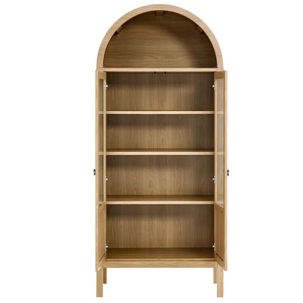 Tessa Tall Oak Arched Storage Display Cabinet with Glass Doors