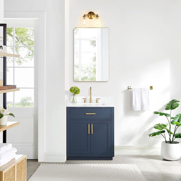 Gavino 30 in. W x 22 in. D x 34 in. H Bath Vanity in Royal Blue with Grain White Composite Stone Top