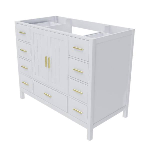 42 in. W x 21.65 in. D x 34.25 in. H White Bathroom Vanity Base Cabinet with Soft-Close Doors and 9 Drawers