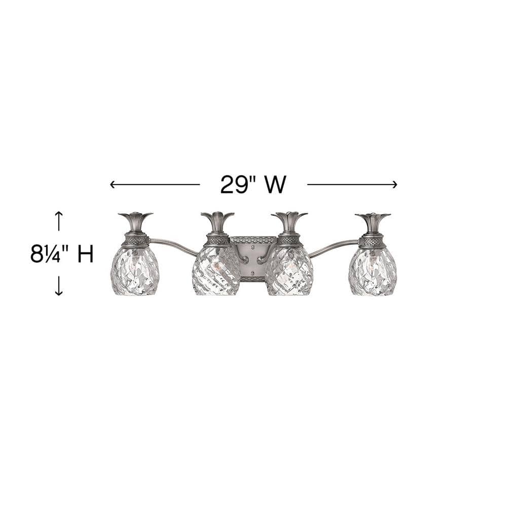 Polished Antique Nickel 4-Light Outdoor Vanity with Clear Optic Glass
