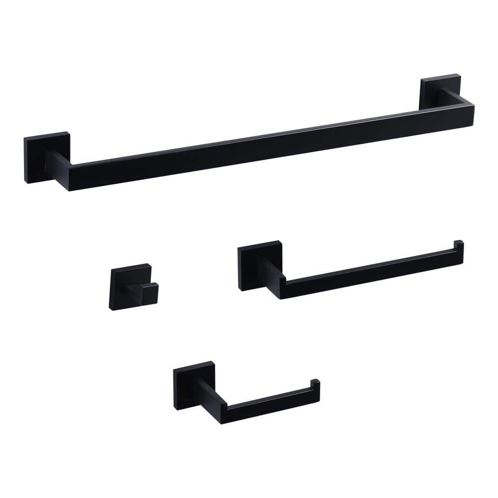 4-Piece Bath Hardware Set with 23.6in. Towel Bar, Paper Holder, Towel Hook, Mounting Hardware Included in Matte Black price history on PriceWatchPro