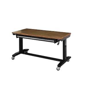 52 in.W x 24 in. D Steel 1-Drawer Adjustable Height Workbench with Dark Stained Wood Top in Gloss Black