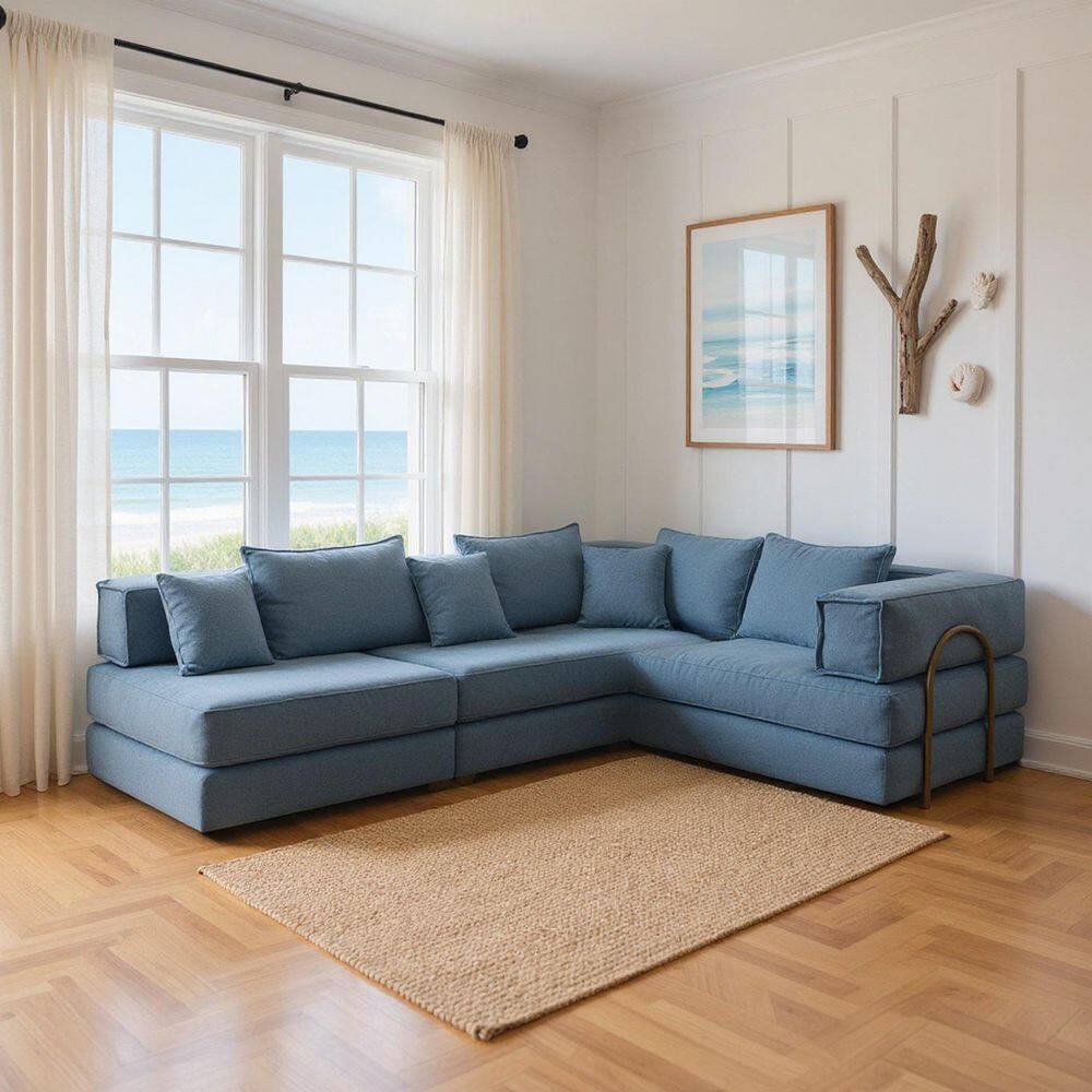 CODK 118.2 in. Square Arm 2-Piece Corduroy Modular Reversible Layout Sectional Sofa with Pillows in Navy Blue price history on PriceWatchPro