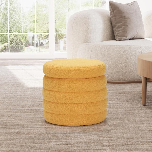 WESTINFURNITURE Bayville Modern 16 in. Tall Sherpa Fabric Tufted Round Storage Ottoman in Sunset Gold