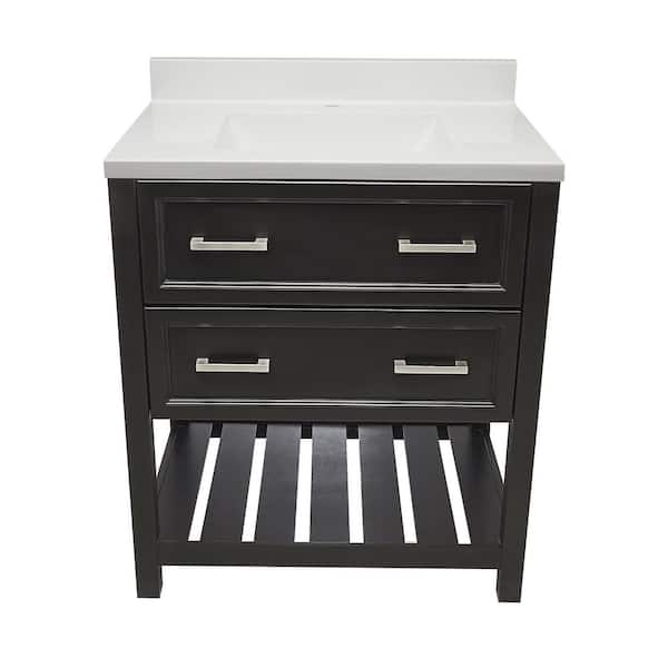 Ella 31 in. W x 22 in. D x 36 in. H Bath Vanity in Brown with White Cultured Marble Top Single Hole