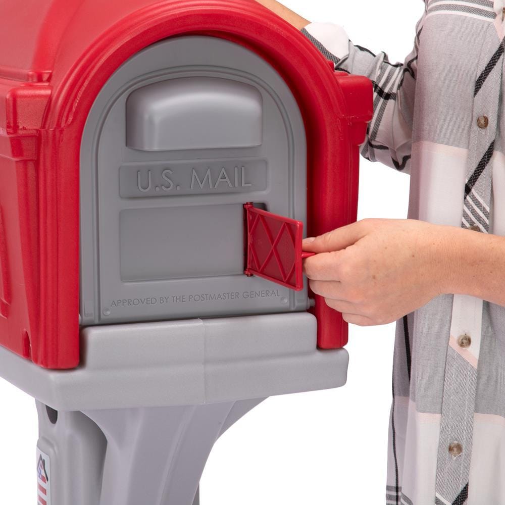 Classic Americana Red and Gray Plastic Pedestal Mailbox