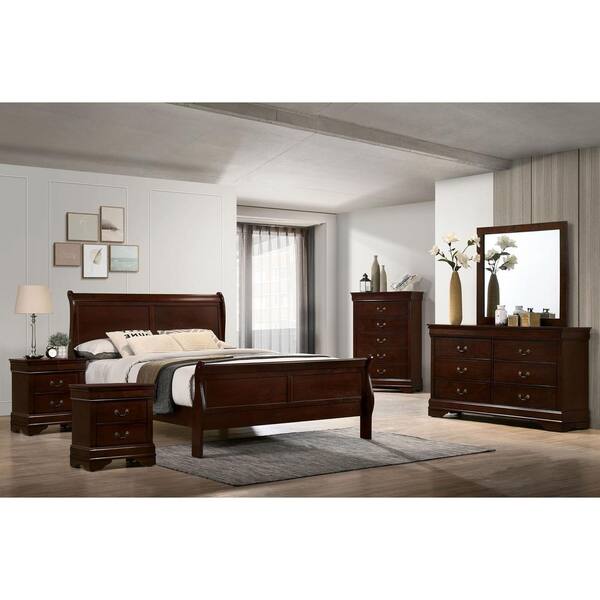 Louis Philippe III Antique Gray Eastern King Sleigh Bed w/Dresser and  Mirror Furniture Max