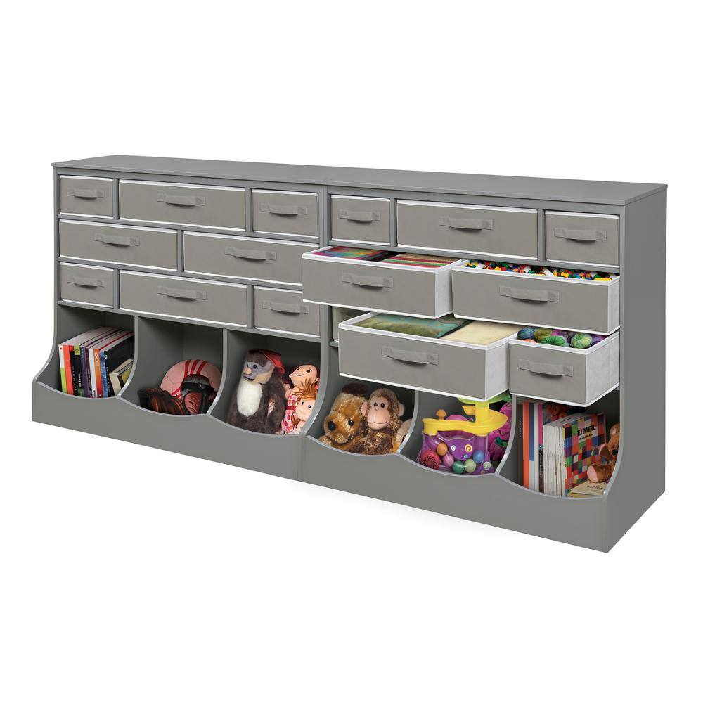 Gray MDF Kids Storage Unit with Baskets and Bins