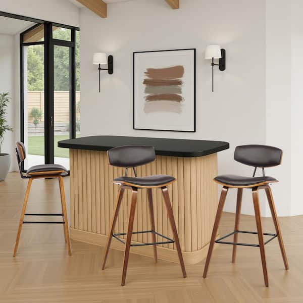 Fox 38 in. H Brown Low Back Wood Bar Stool with Faux Leather Seat (Set of 3)