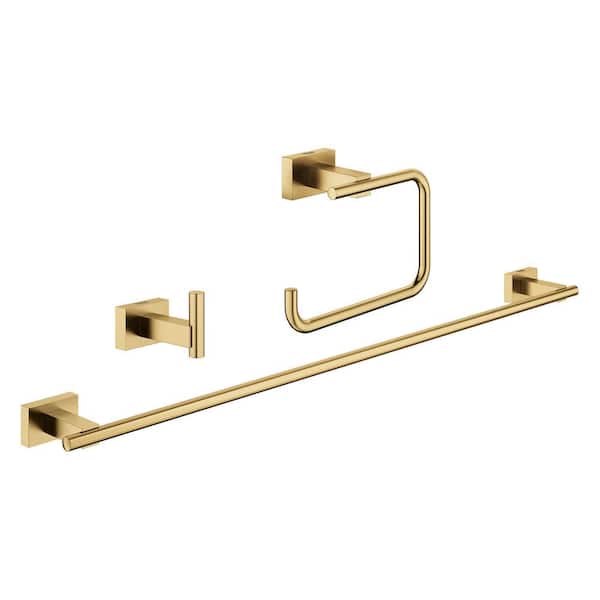 Essentials Cube 3-Piece Bath Hardware Set Towel Bar, Toilet Paper Holder, and Robe Hook Included in Brushed Cool Sunrise