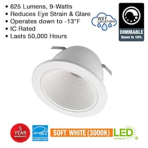 4 in. White Low Glare Integrated LED Recessed Light Trim 625 Lumens 3000K Soft White Kitchen Bedroom Office