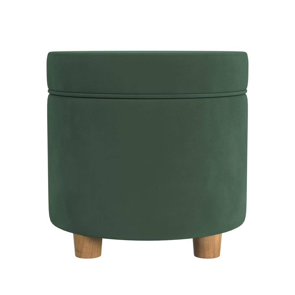 Loden Green Velvet Round Ottoman with Storage