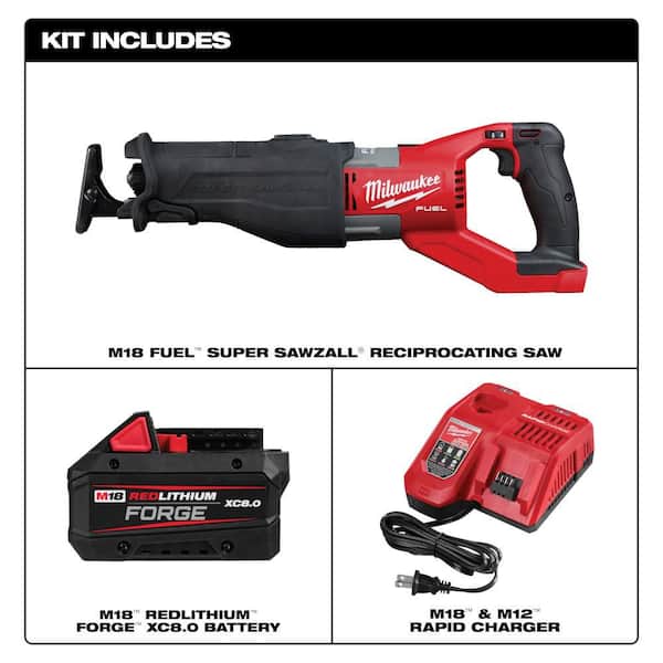 M18 FUEL 18V Lith-Ion Brushless Cordless Super SAWZALL Orbital Reciprocating Saw w/ FORGE 8. 0Ah Battery & Charger
