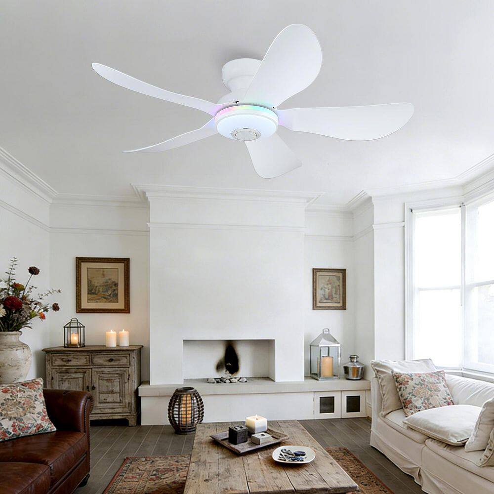 46 in. Indoor/Outdoor Modern White Flush Mount Ceiling Fan with Dimmable RGB LED Lights and Remote price history on PriceWatchPro