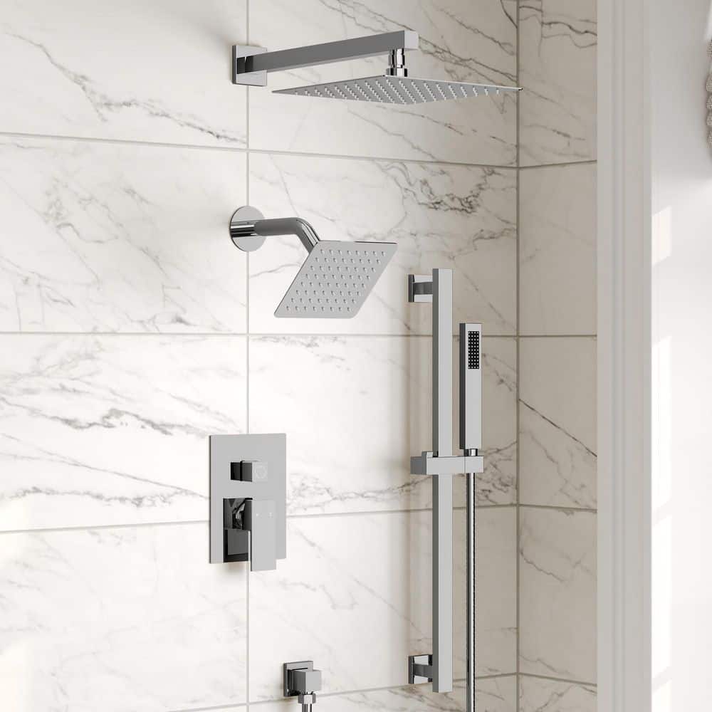 3-Spray 10 in. Square High Pressure Wall Bar Shower Kit with Dual Fixed Handheld Shower Head in Chrome (Valve Included) price history on PriceWatchPro