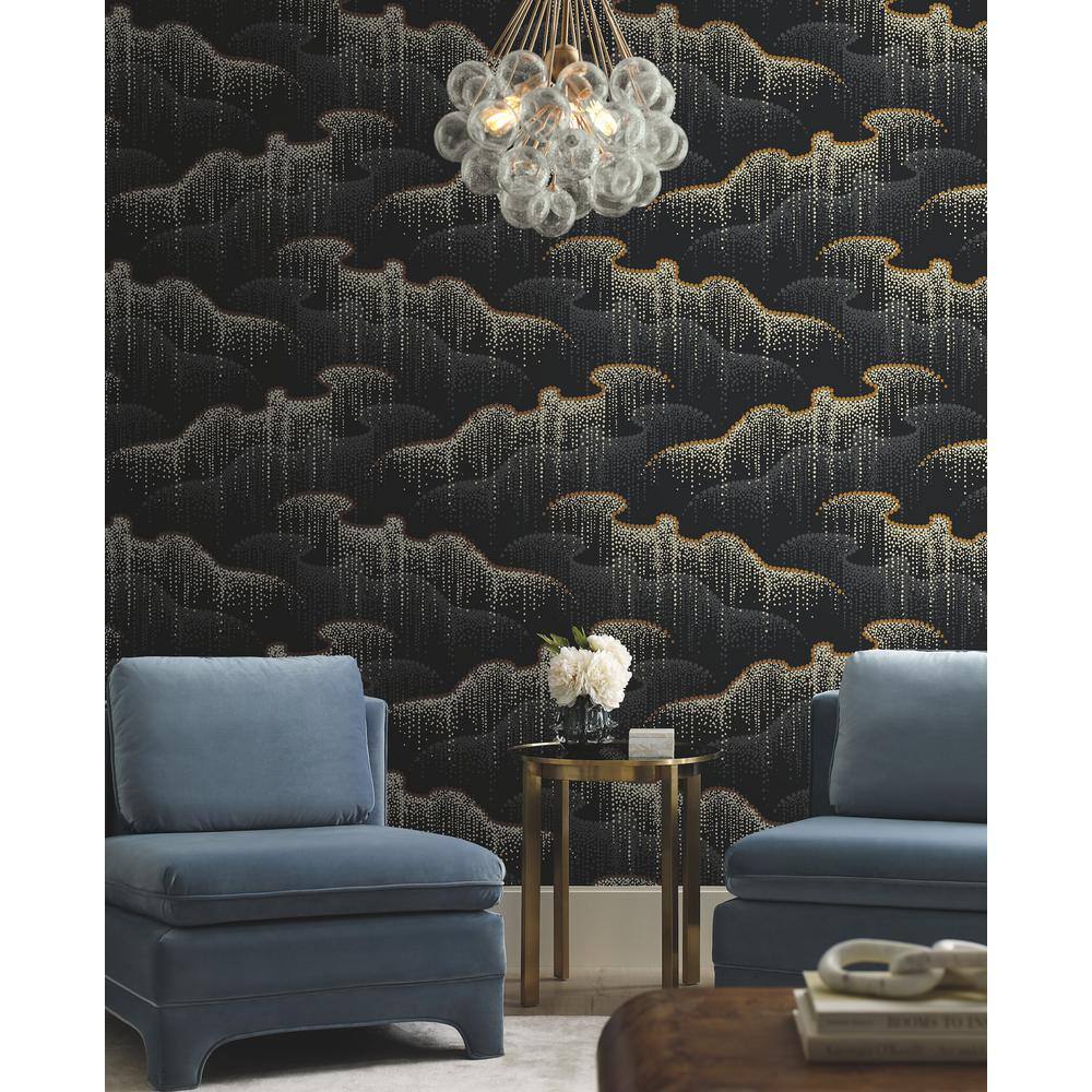 Moonlight Pearls Black and Gold Washable Wallpaper