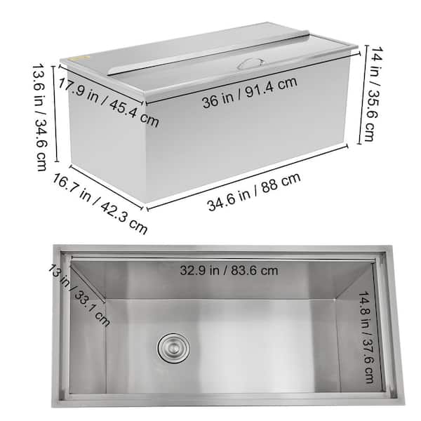 53 X 35 X 32 CM Drop In Ice Chest Bin Handle With Cover Stainless Steel 304 