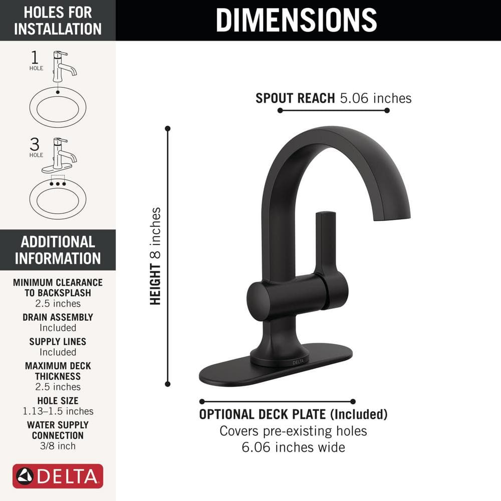 Albion Matte Black Single Handle Bathroom Faucet with Drain Assembly