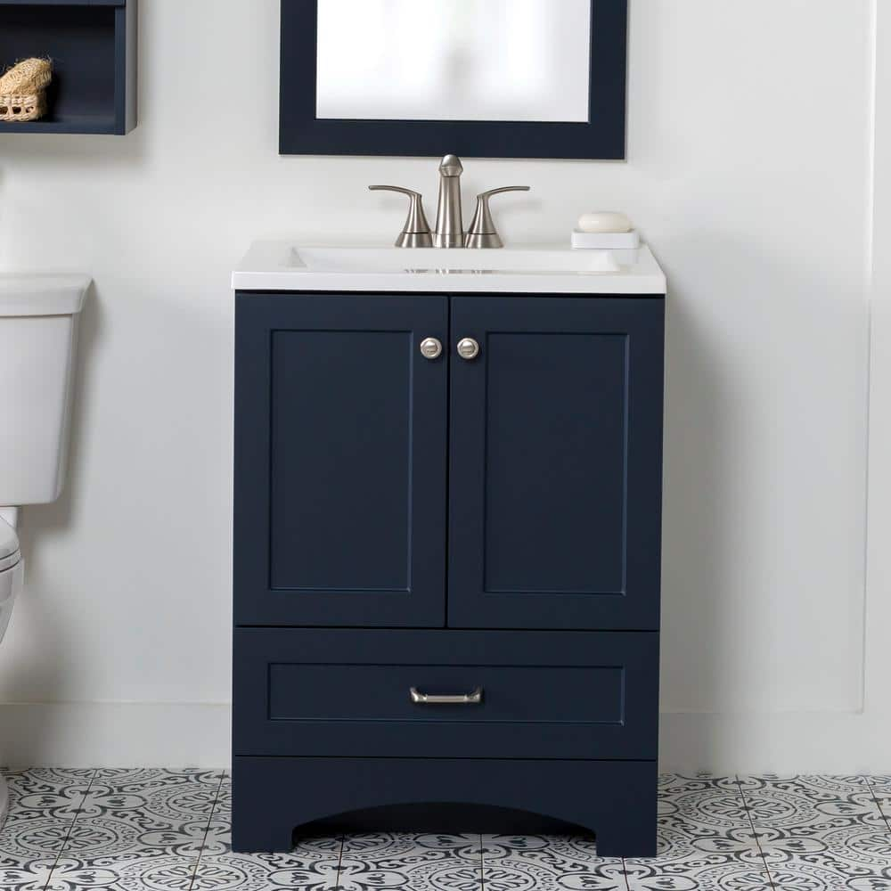 Lancaster 24 in. W x 19 in. D x 33 in. H Single Sink Bath Vanity in Deep Blue with White Cultured Marble Top -  Glacier Bay, B24X20312