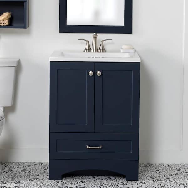 Glacier Bay Lancaster 25 in. Single Sink Deep Blue Bath Vanity with White Cultured Marble Top (Assembled)