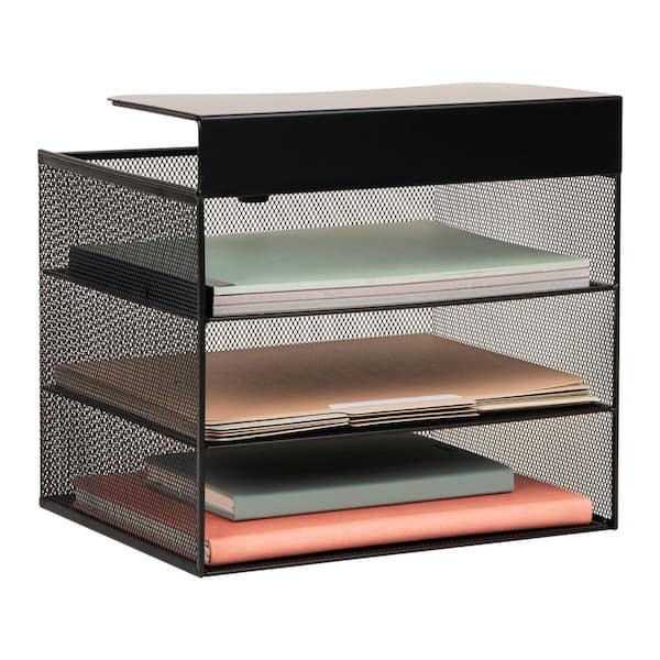 Black 9.75 in. x 11.5 in. Metal Slide-On Under Desk File Organizer Hanging Storage for Laptops Folders and Notebooks