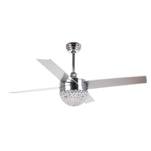 Dreyer 48 in. Indoor Chrome Downrod Mount Crystal Ceiling Fan with Light Kit and Remote Control