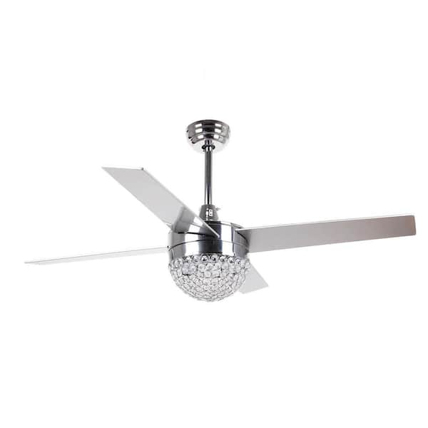 Parrot Uncle Dreyer 48 in. Indoor Chrome Downrod Mount Crystal Ceiling Fan with Light Kit and Remote Control