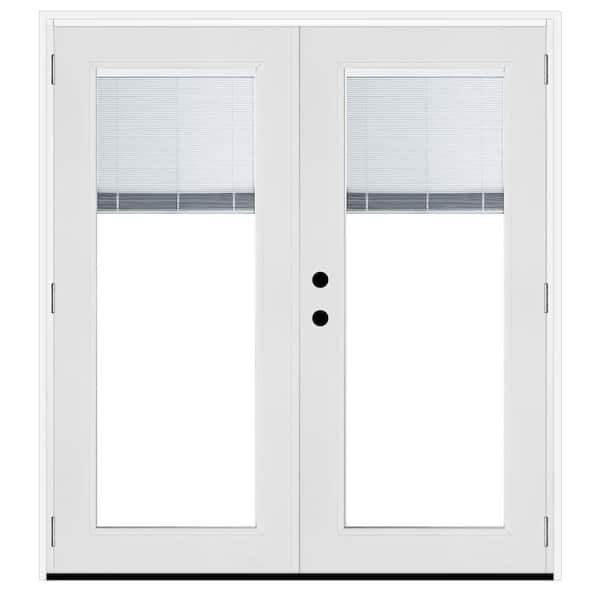 72 in. x 80 in. White Right-Hand Inswing Premium Fiberglass LOE Blinds Glass Hinged Patio Door with Brickmold